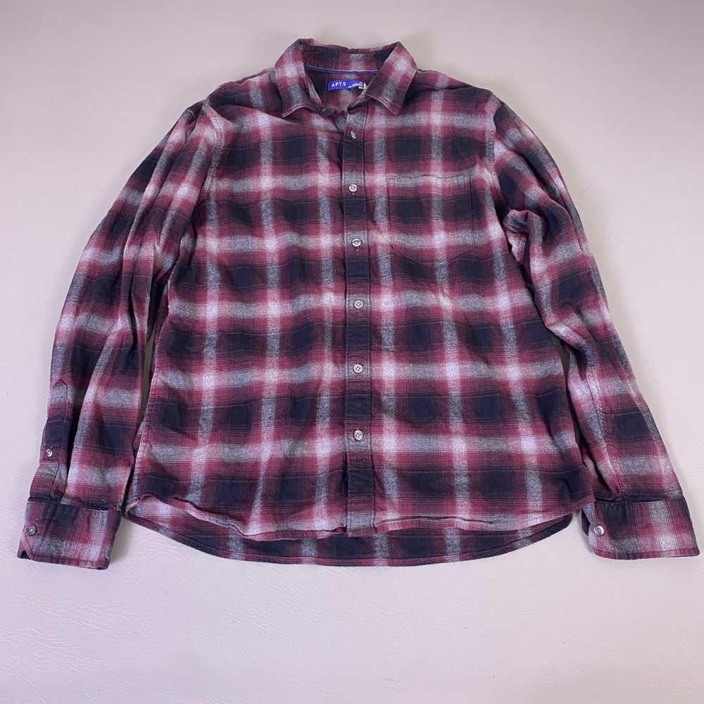Apt 9‎  Flannel Shirt Men's XL Standard Fit Plaid Burgundy Black Stretch Cotton